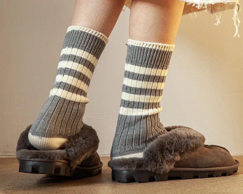 Women's Organic Cotton Striped Ribbed Socks - Melange Gray/Cream