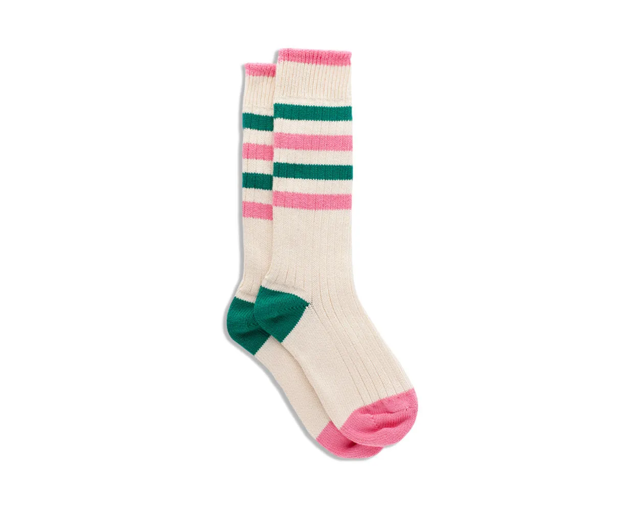 Women's Organic Cotton Striped Ribbed Socks - Vanilla Cream/PinkGreen