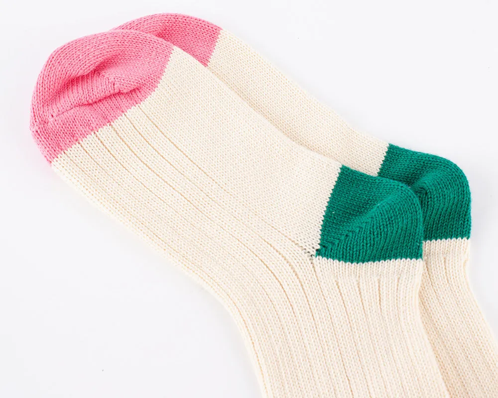 Women's Organic Cotton Striped Ribbed Socks - Vanilla Cream/PinkGreen