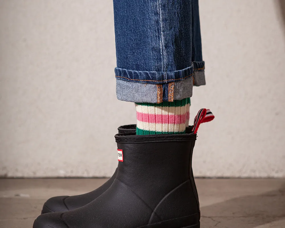 Women's Organic Cotton Striped Ribbed Socks - Vanilla Cream/PinkGreen