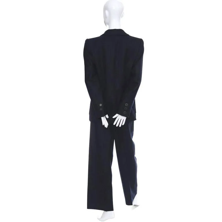 YSL Yves Saint Laurent Vintage Blue Pinstripe Pantsuit Cashmere Wool 40/8