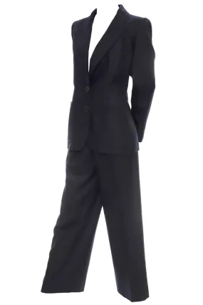 YSL Yves Saint Laurent Vintage Blue Pinstripe Pantsuit Cashmere Wool 40/8